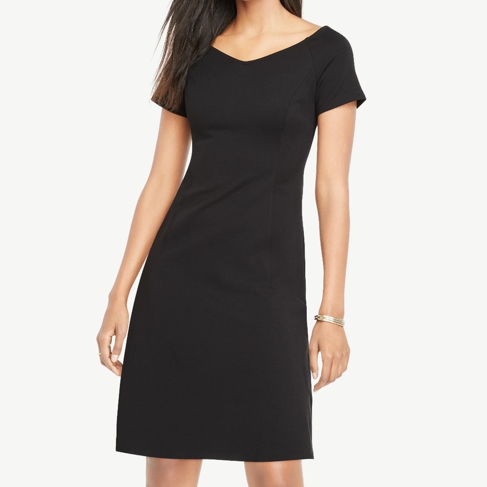 NWT Black Tall Wide V-neck Ponte Flare Dress
